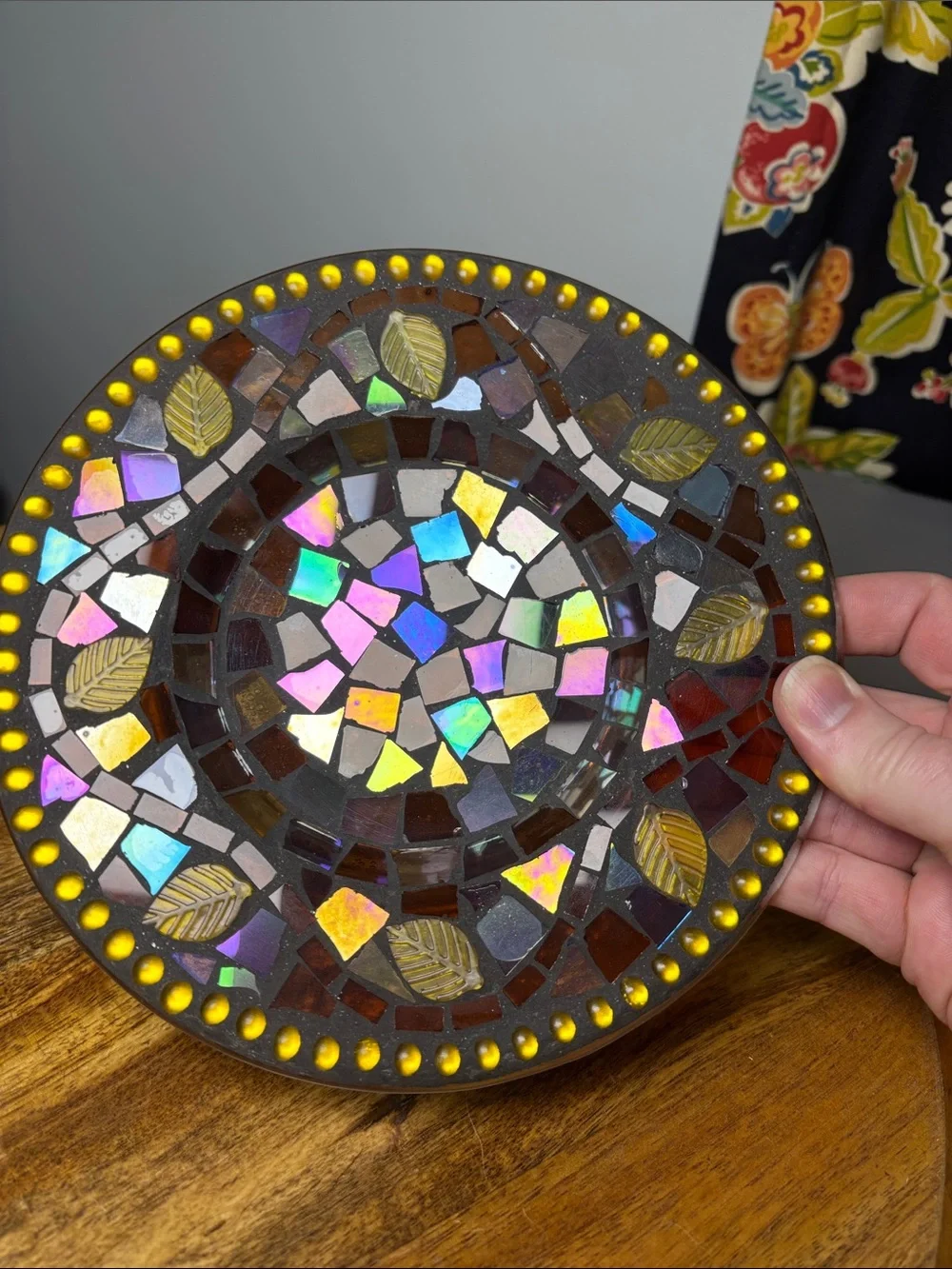 Yankee Candle Mosaic Leaves Glass Leaf Accent Set Topper Jar Plate Amber Purple